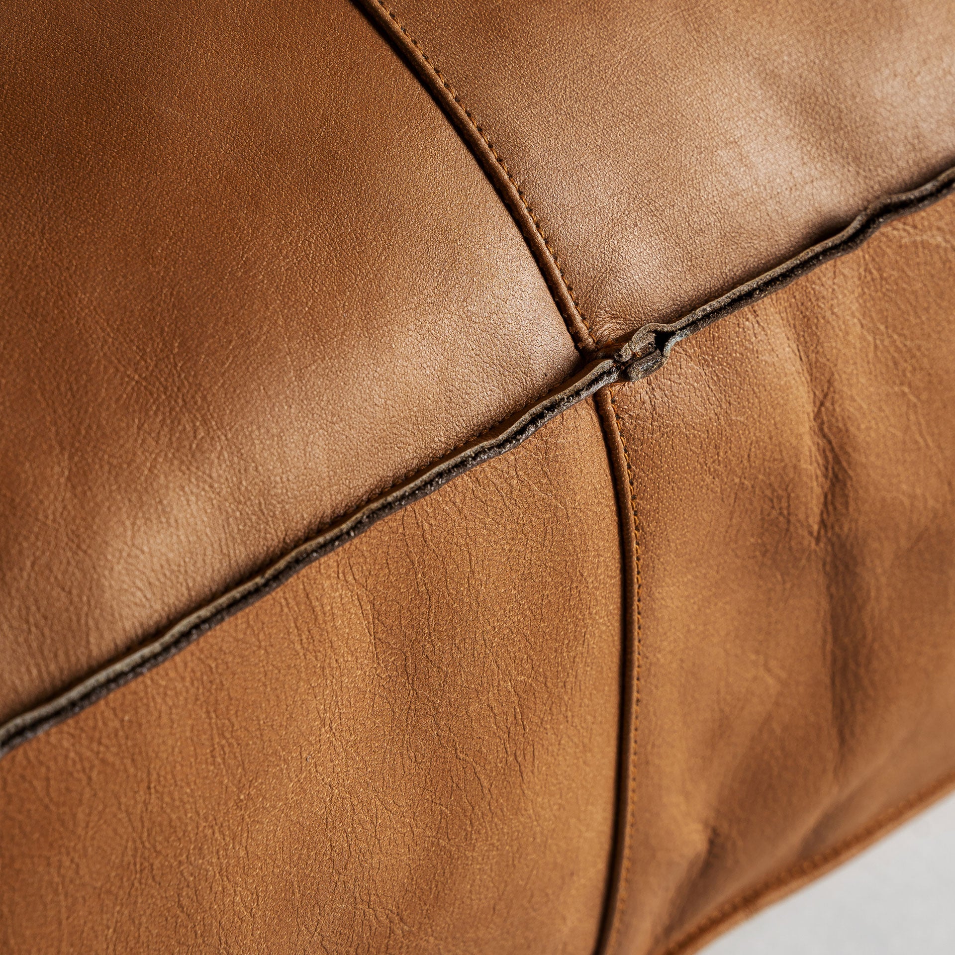The Boussac Puff — vintage pouffe in natural leather from Laiyahome