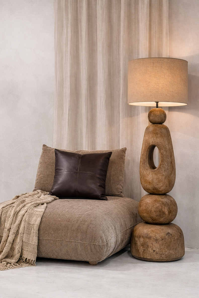 The Four Panel Leather Cushion Cover - Choco - 60x60 in leather — handmade luxury cushion cover curated by Laiyahome — view 2